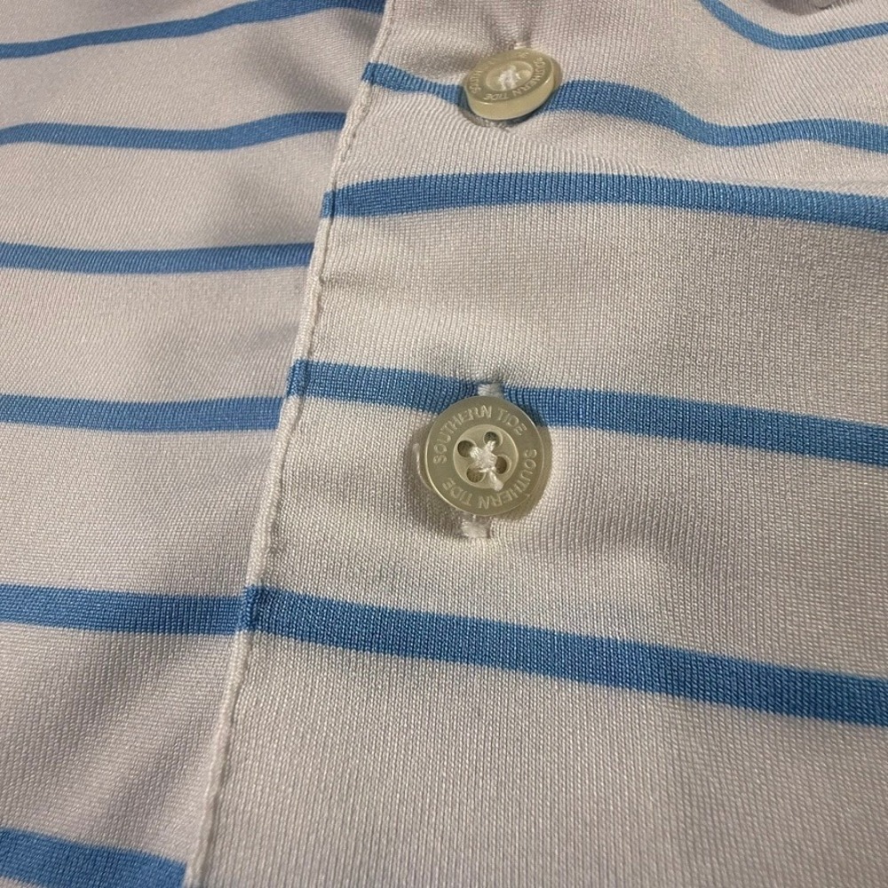 Southern Tide Club Mens Large Blue White Striped Performance Polo Shirt Golf - Picture 10 of 16